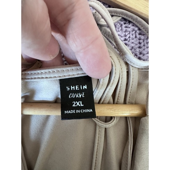 Shein Womens Halter Long Sleeve Top Sz 2x Beige Y2K Cropped Indie Boho Festival - Picture 3 of 5